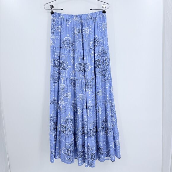 Reba Dresses & Skirts - Reba Bandana Tiered Maxi Skirt Size 4 Paisley Western Broomstick Country Florals
